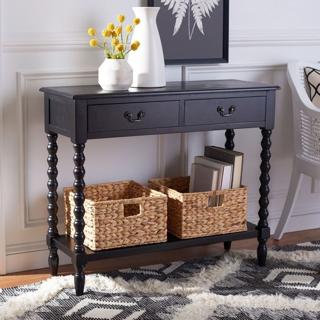 Athena 2 Drawer Console Table, 35.5" X 29.5", Black