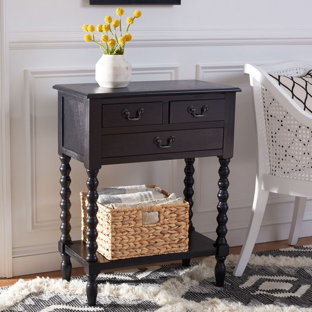 Athena 3 Drawer Console Table, 23.5" X 29.5", Black