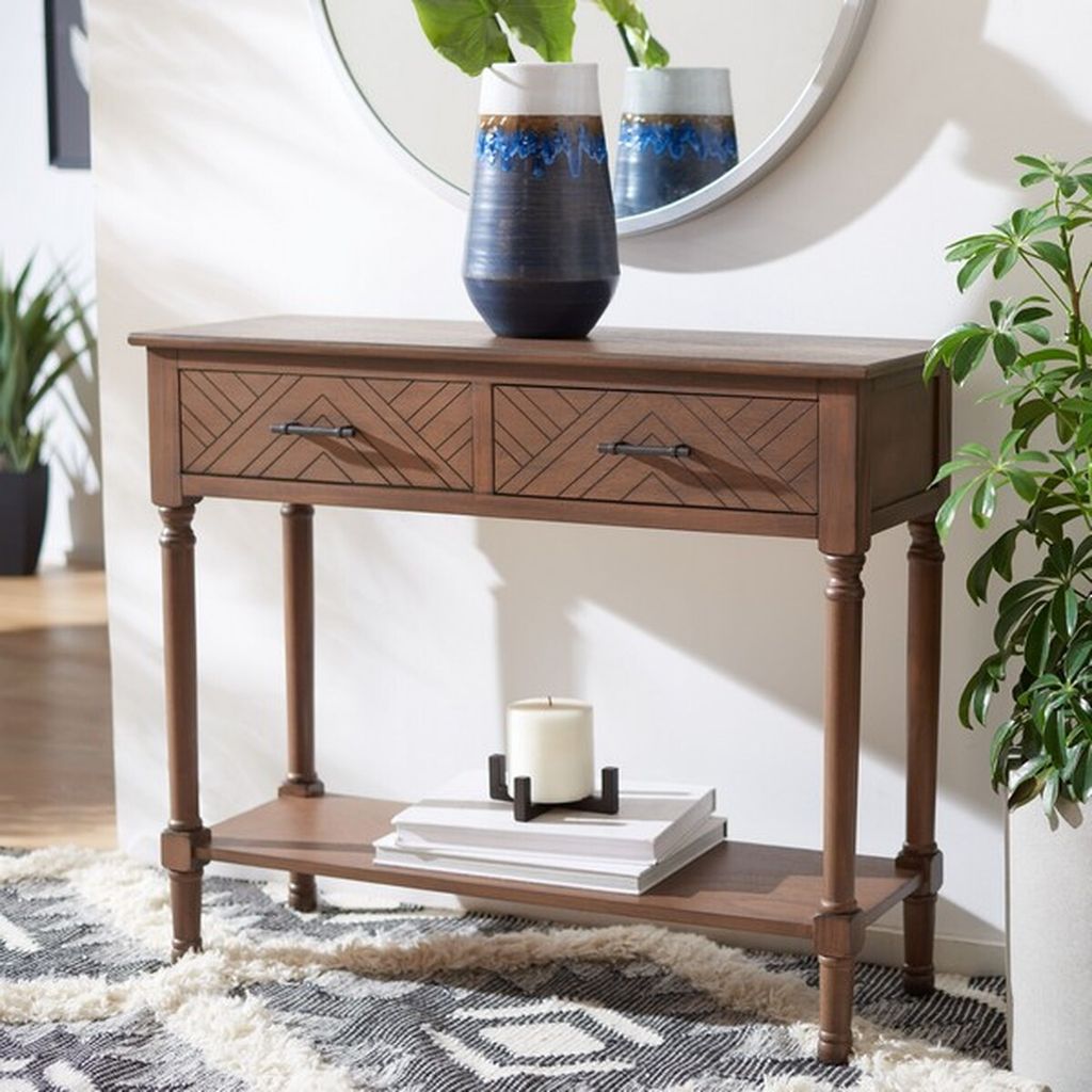 Peyton 2 Drawer Console Table, 35.5" X 29.5", Brown