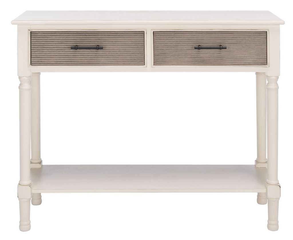 2-Drawer Console Table, Distressed White/Greige