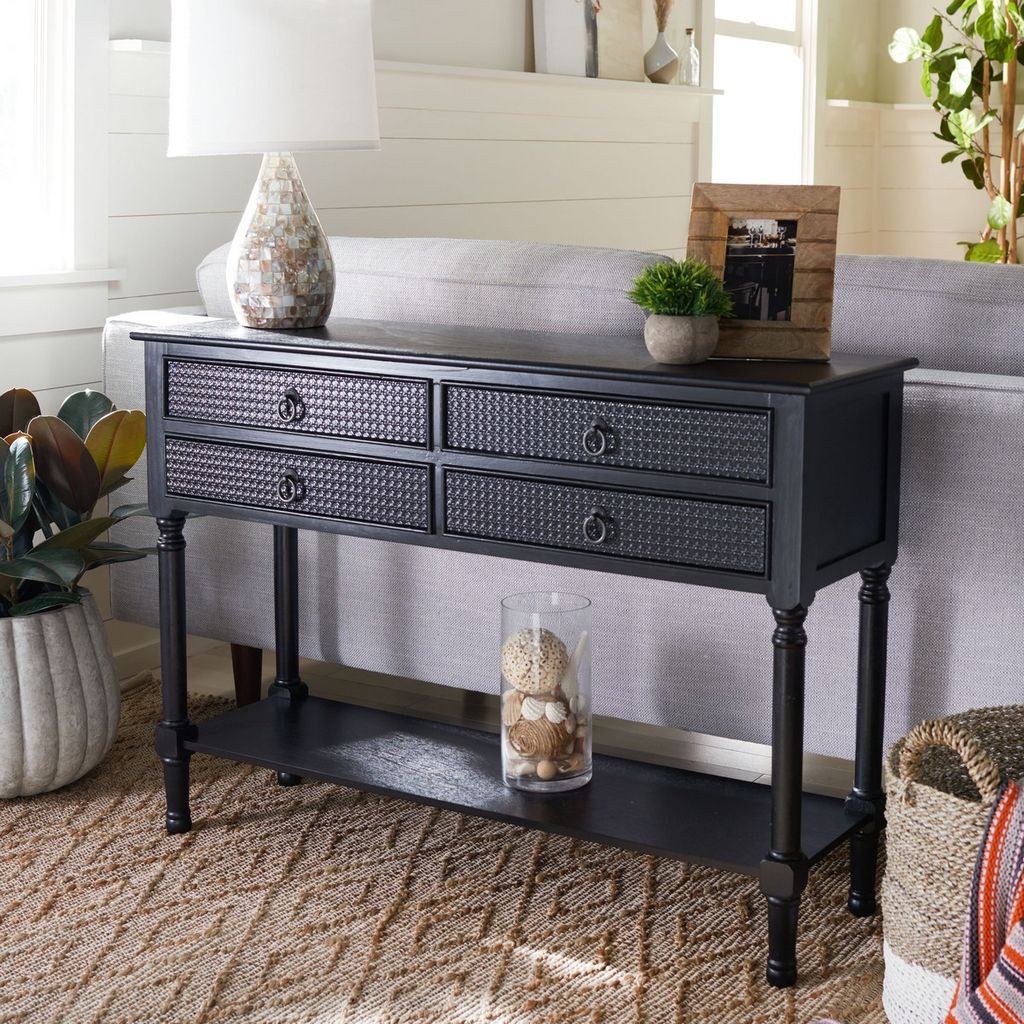 Haines 4Drw Console Table, 42" X 29.5", Black