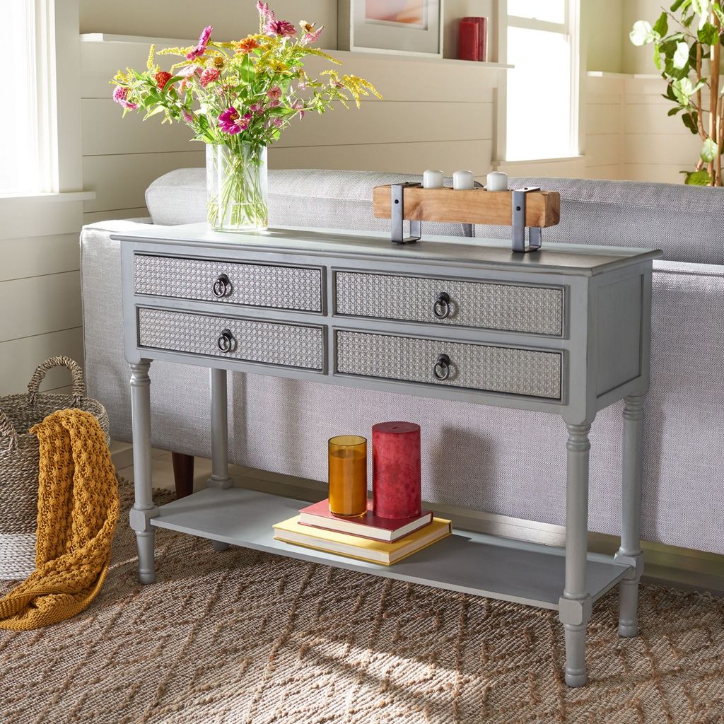 Haines 4Drw Console Table, 42" X 29.5", Distressed Grey