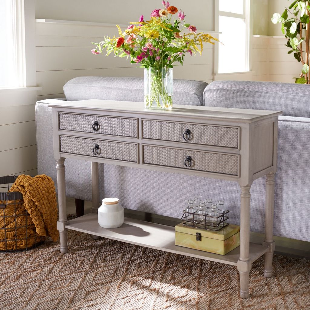 Haines 4Drw Console Table, 42" X 29.5", Greige