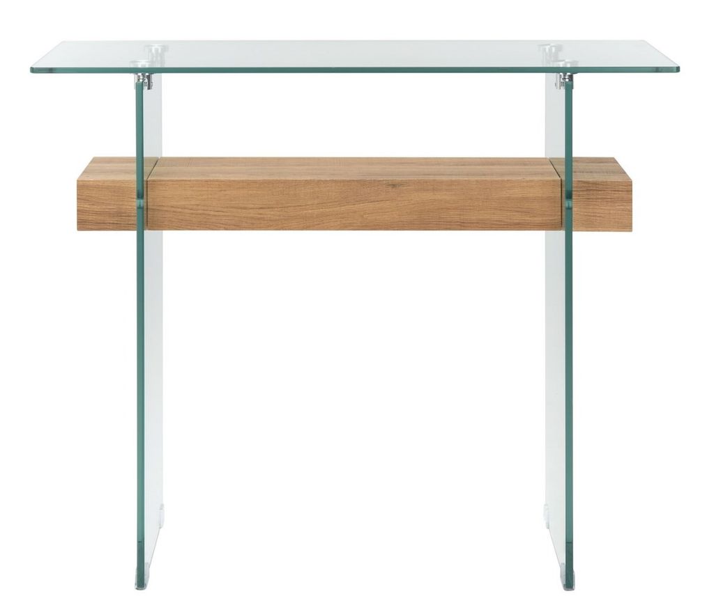 Safavieh Kayley Console Table Glass + Natural Brown Shelf