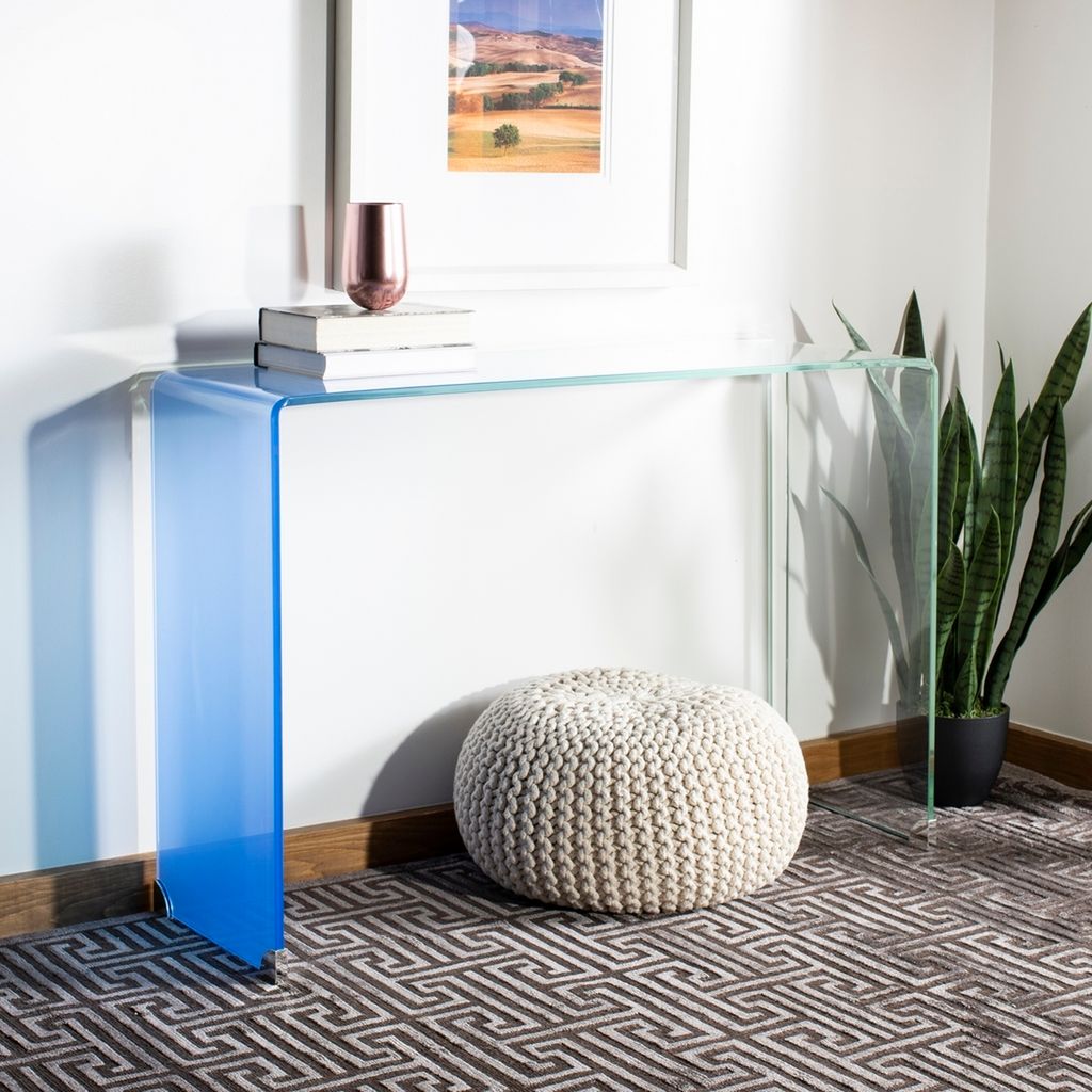 Crysta Ombre Glass Console Table, 43.3" X 29.5", Clear/Blue
