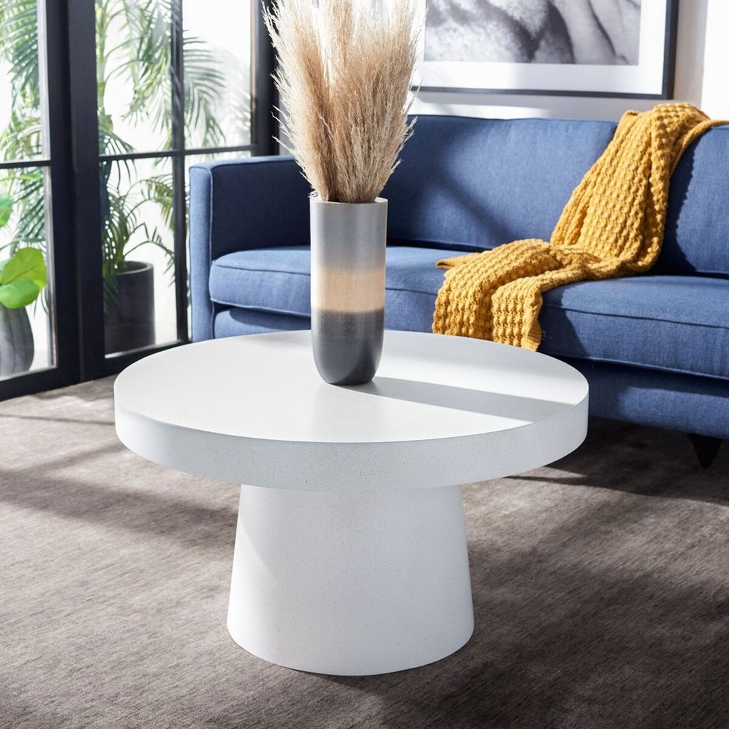 Jaria Paper Mache Coffee Table, 31.6" X 17.8", White Terrazzo