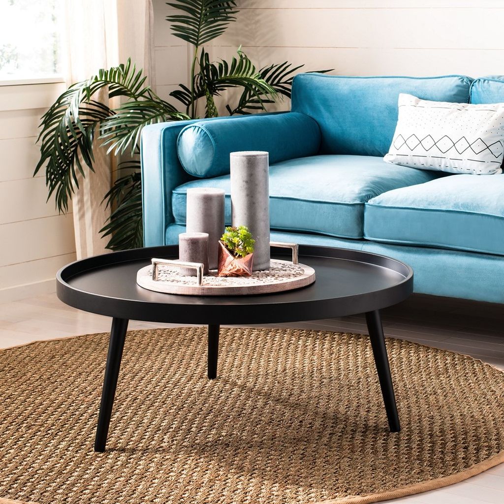 Fritz Round Tray Top Coffee Table, 35.4" X 15", Black