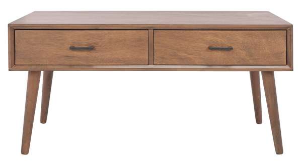 Mozart Mid Century 2 Drawer Coffee Table, 37.75" X 17.75", Brown