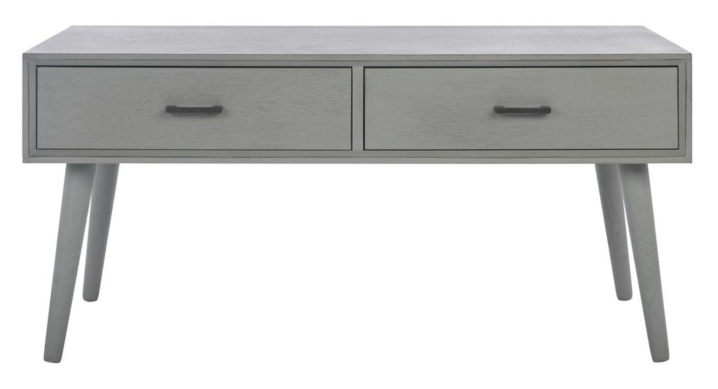 Mozart Mid Century 2 Drawer Coffee Table, 37.75" X 17.75", Distressed Grey
