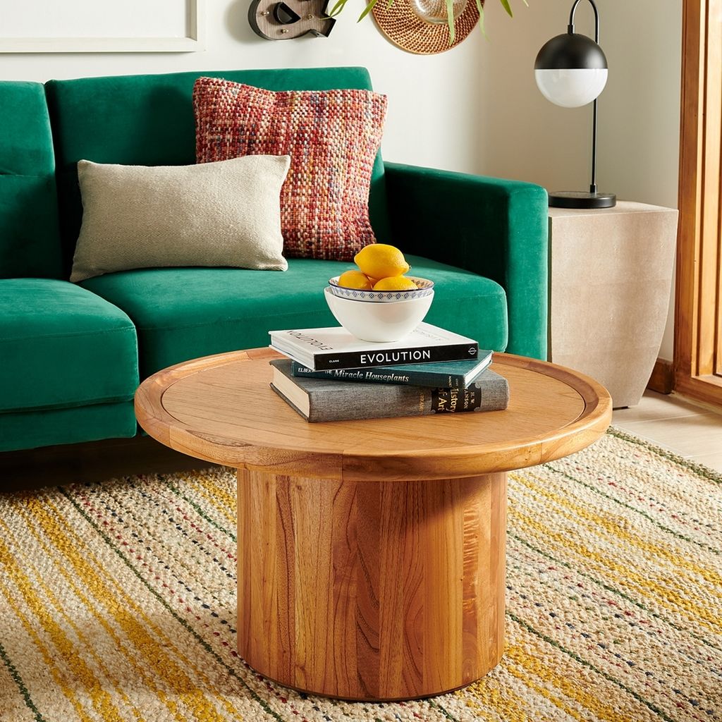Devin Round Pedestal Coffee Table, 27.99" X 15.98", Natural