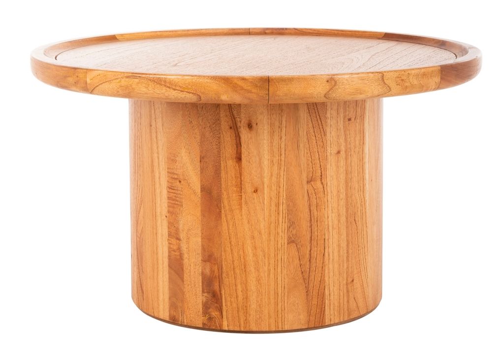 Devin Round Pedestal Coffee Table, 27.99" X 15.98", Natural
