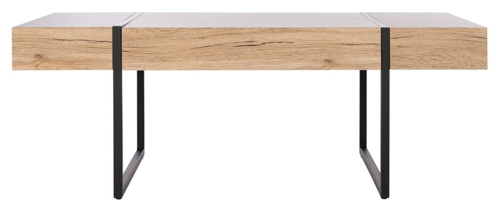 Tristan Rectangular Modern Coffee Table, 43.3" X 15.7", Natural/Black Metal Legs