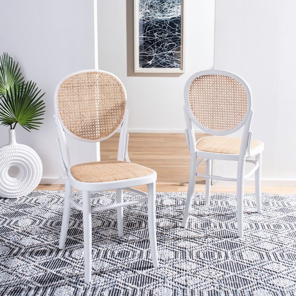 Sonia Cane Dining Chair, 21.06" X 31.89", White/Natural, Set Of 2