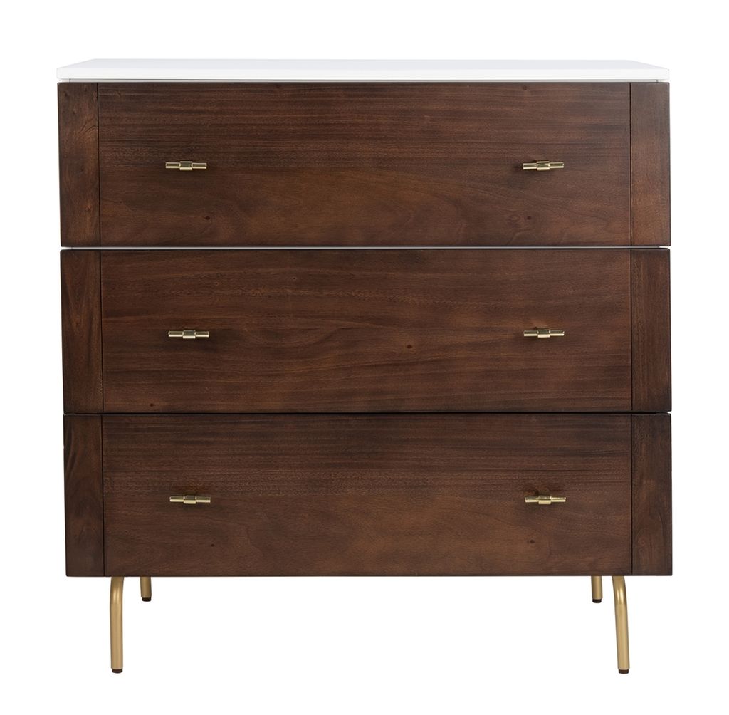 Preview image for Genevieve 3 Drawer Dresser, White/Walnut/Gold (36" X 36")