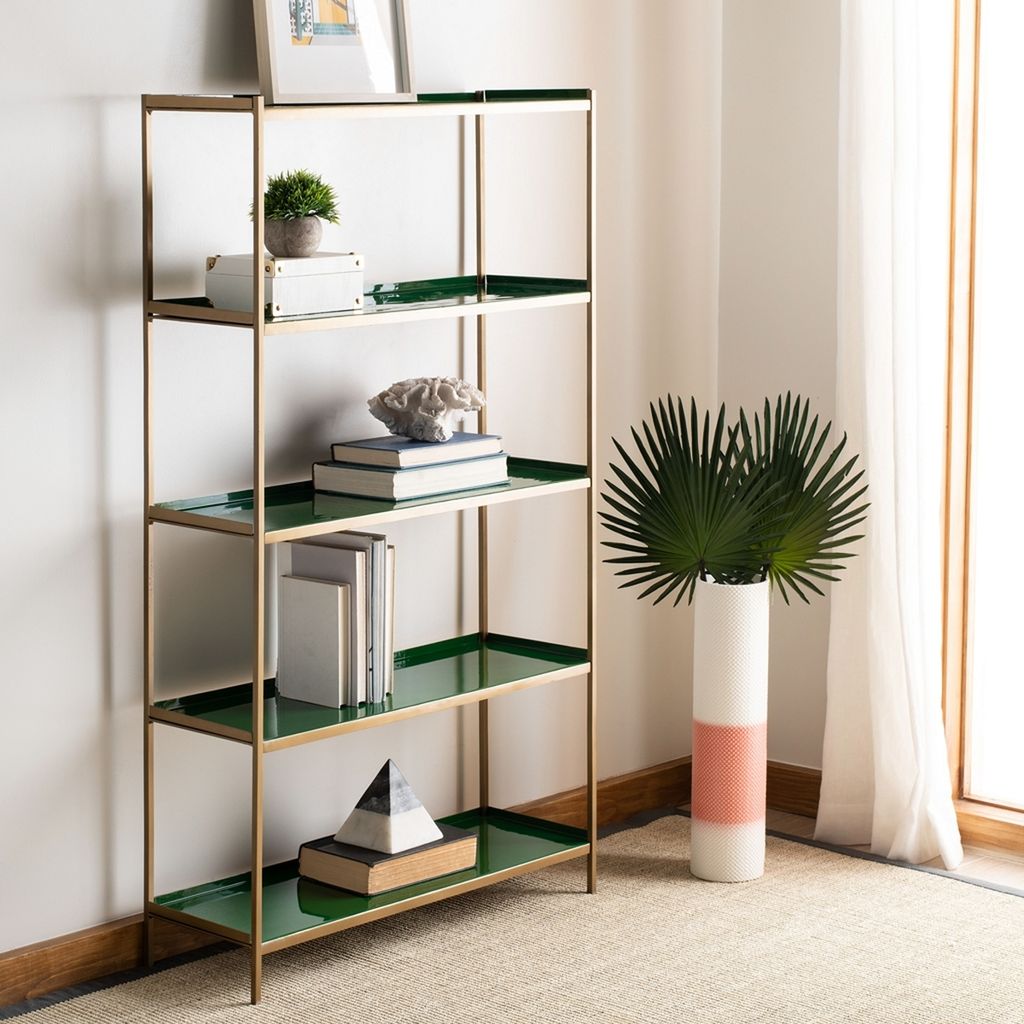 Justine 5 Tier Etagere, 28" X 52", Green/Brass