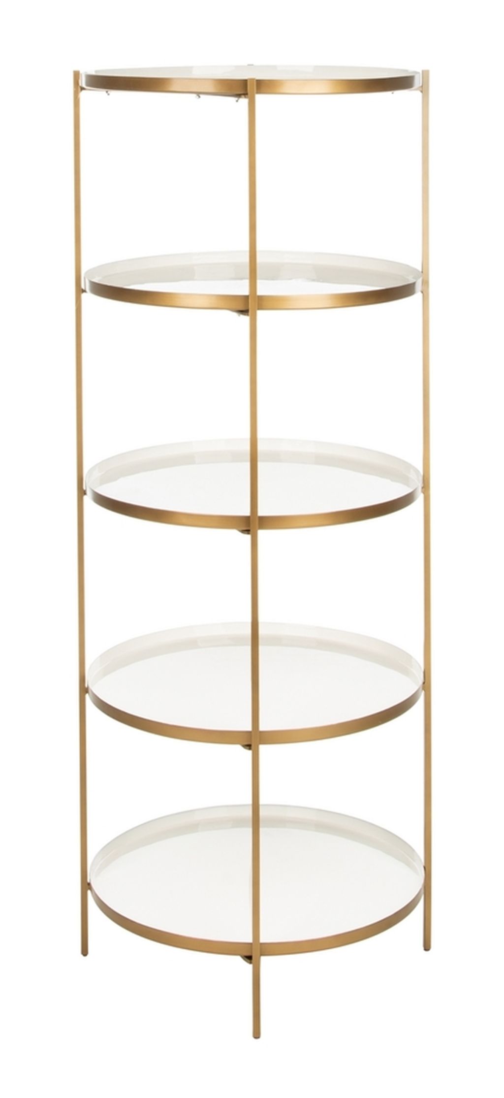 Tia Round 5 Tier Etagere, 20" X 53", White/Brass