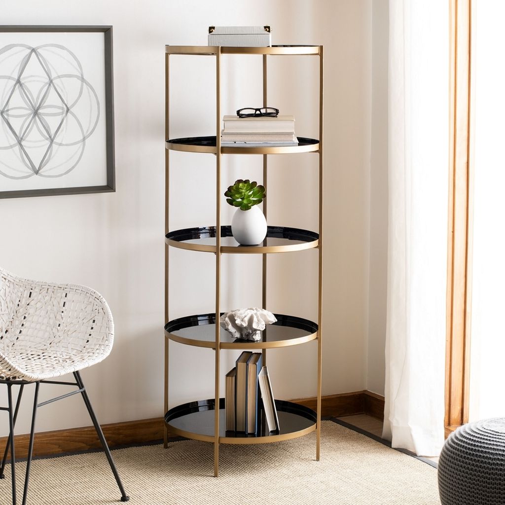 Tia Round 5 Tier Etagere, 20" X 53", Black/Brass