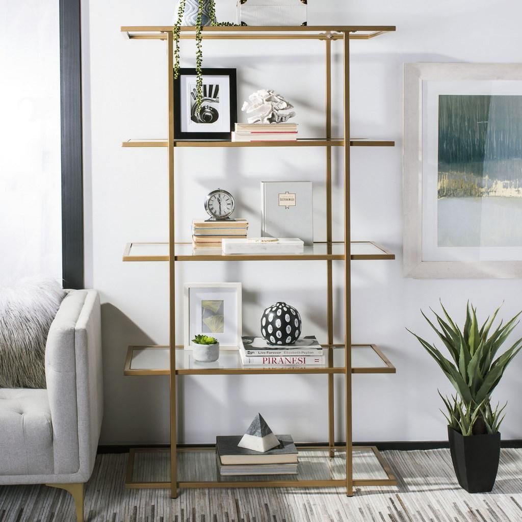Francis 5 Tier Etagere, 40" X 72", Gold/Tempered Glass