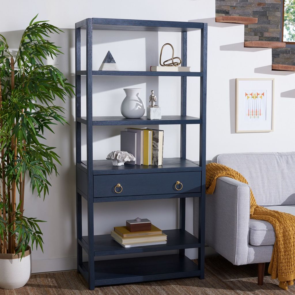 Johni 1 Drawer 5 Shelf Etagere, 32" X 70", Navy