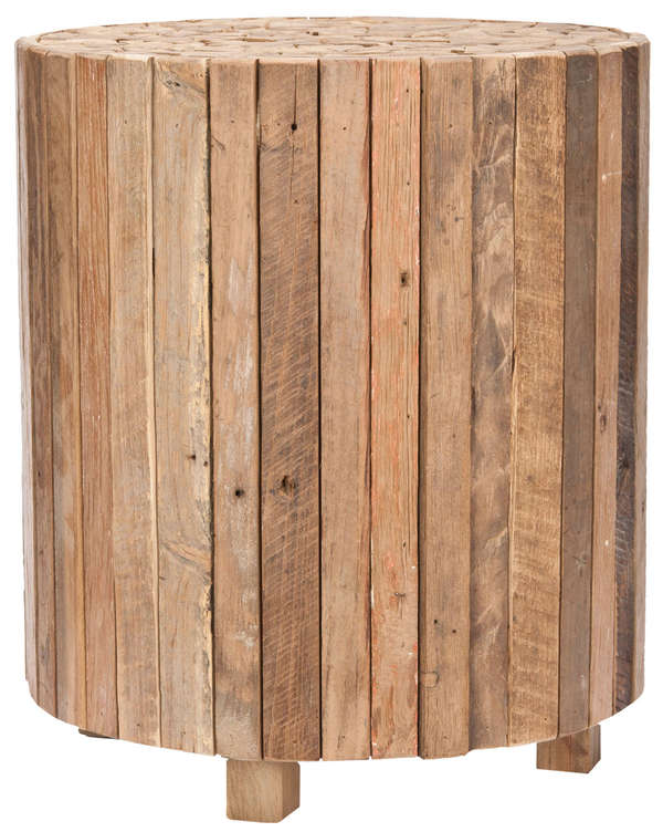 Richmond Rustic Wood Block Round End Table, 17" X 19.5"