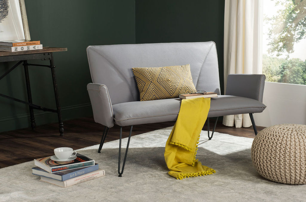 Johannes Mid Century Modern Leather Settee, 51.9" X 32.7", Grey