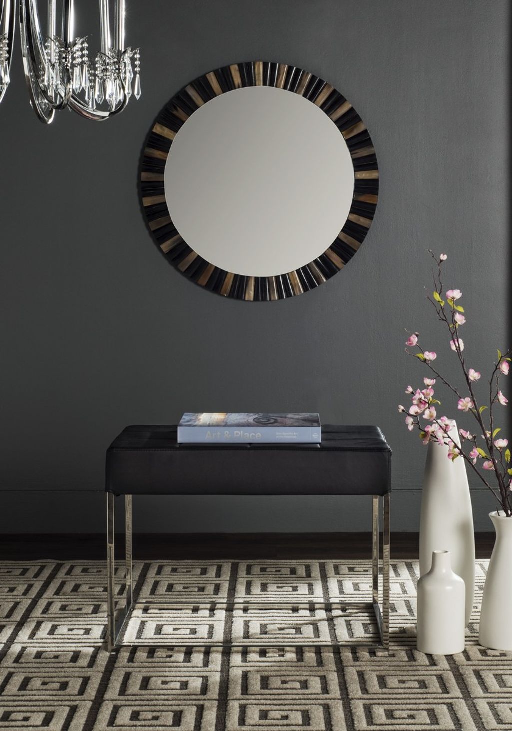 Roitfeld Ottoman, 25.2" X 18.9", Black/Chrome