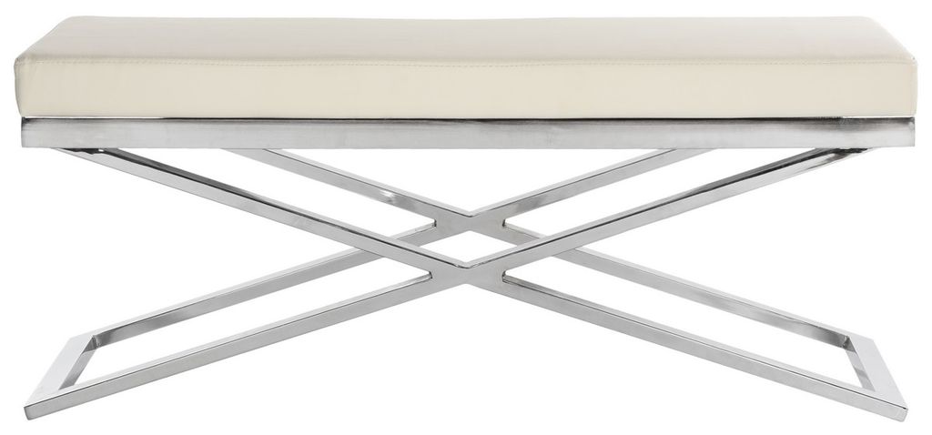 Acra Bench, 43.2" X 18", White/Chrome