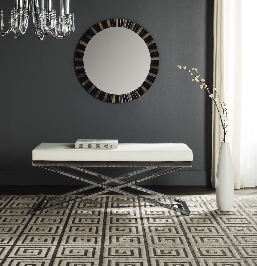 Acra Bench, 43.2" X 18", White/Chrome
