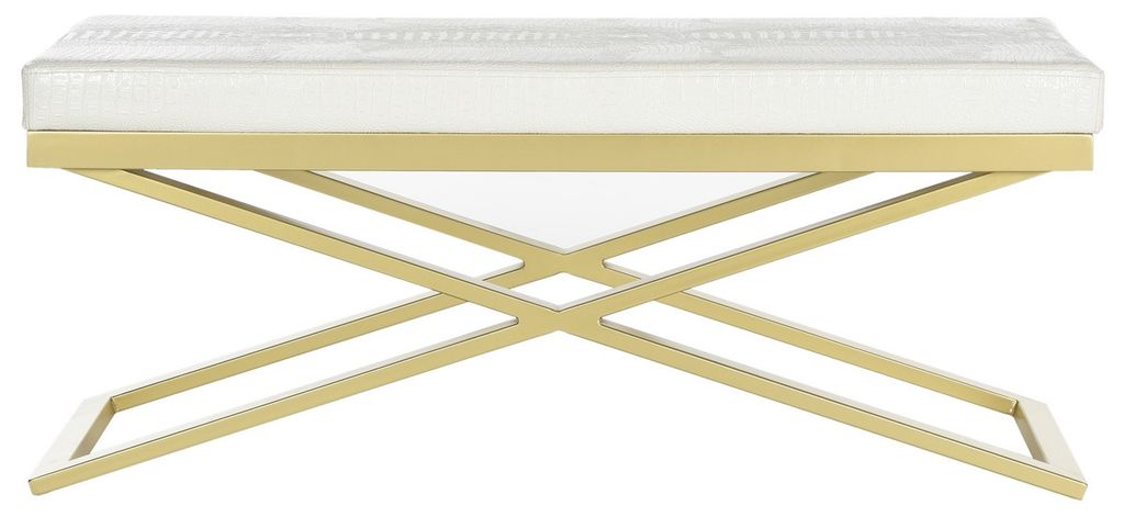 Acra Bench, 43.2" X 18", White Crocodile/Gold