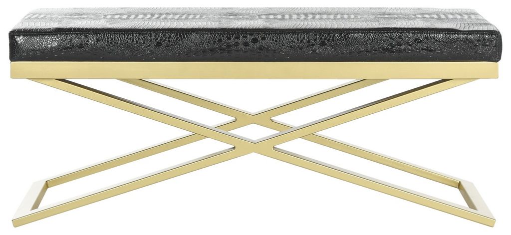 Preview image for Acra Bench, 43.2" X 18", Black Crocodile/Gold