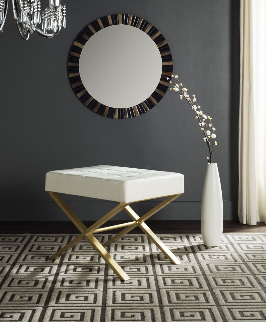 Badgley Ottoman, 24.5" X 19.8", White/Gold