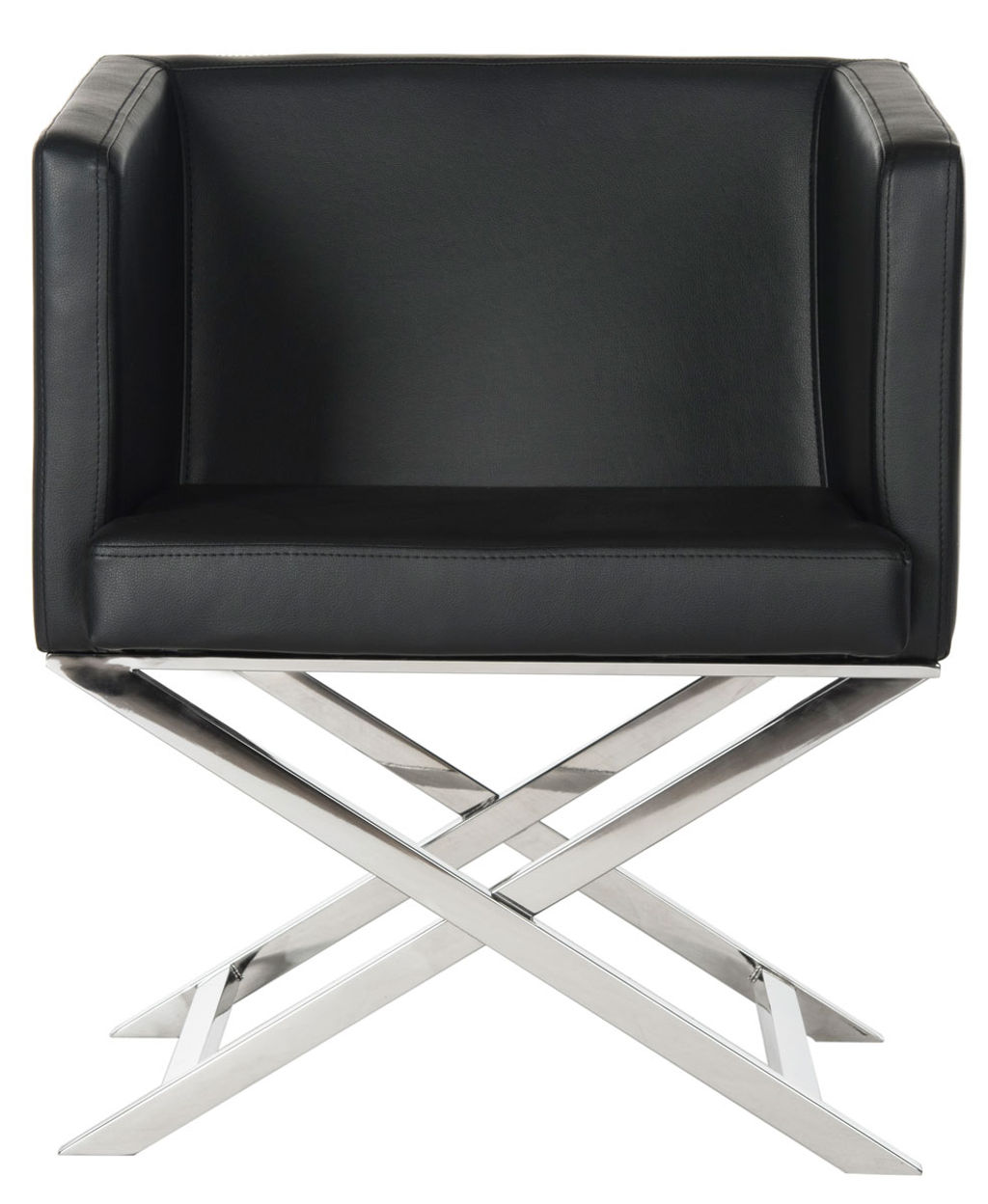 Preview image for Celine Bonded Leather Chrome Cross Leg Chair, 23.4" X 29.4", Black/Chrome