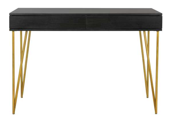 Pine Two Drawer Desk, 43.3" X 29.5", Black/Gold
