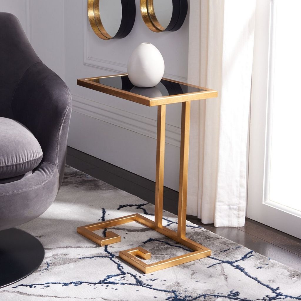 Murphy Gold Leaf Accent Table, 15.7" X 21", Gold/Black Glass