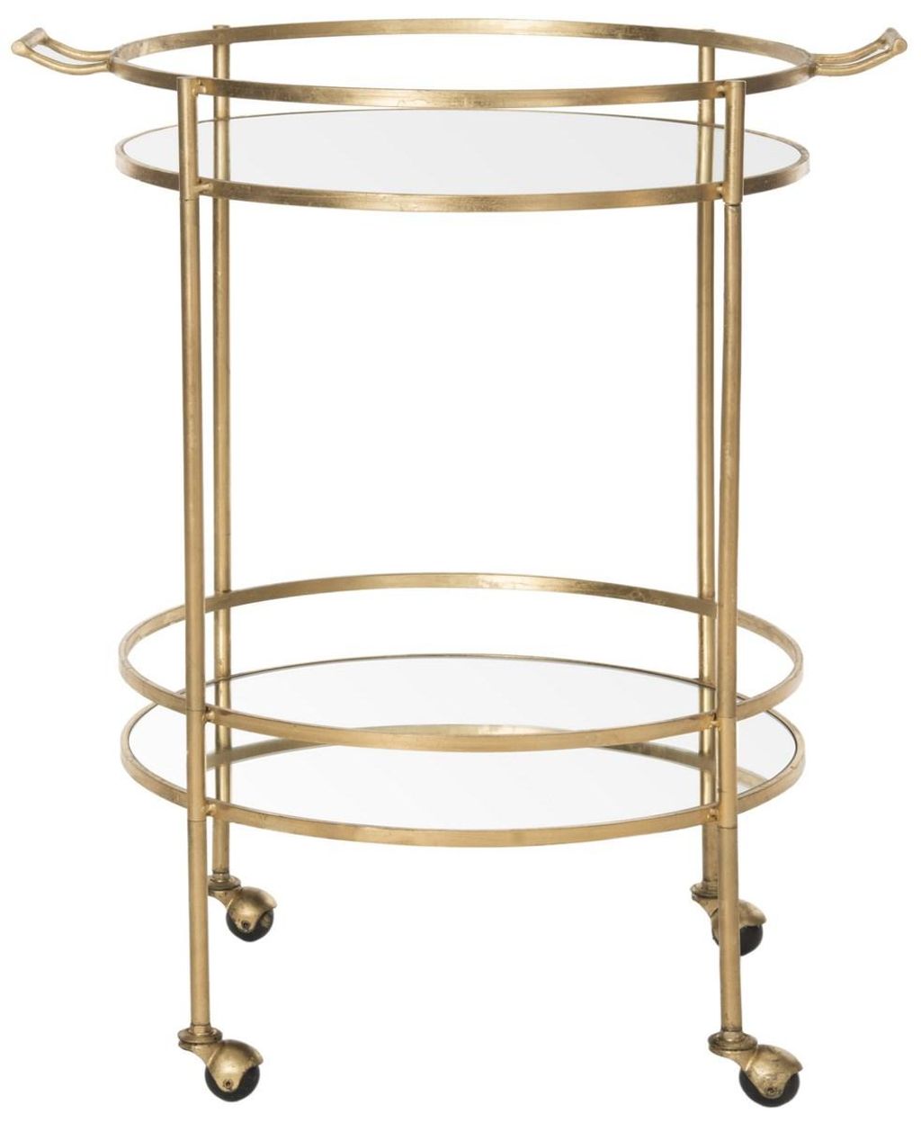 Gold Round Bar Cart with Mirror