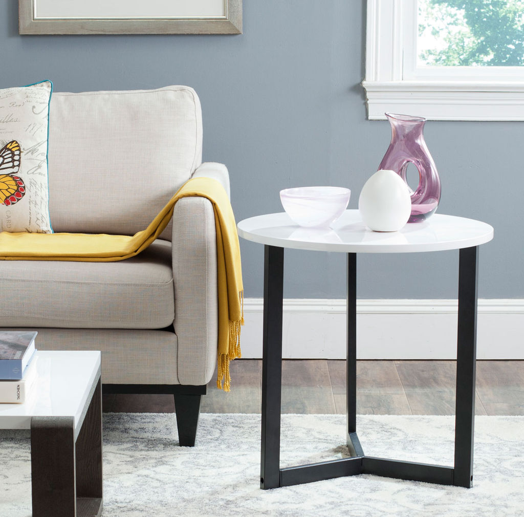 Leonard Mid Century Modern Wood End Table, 22.8" X 22.8", White/Black