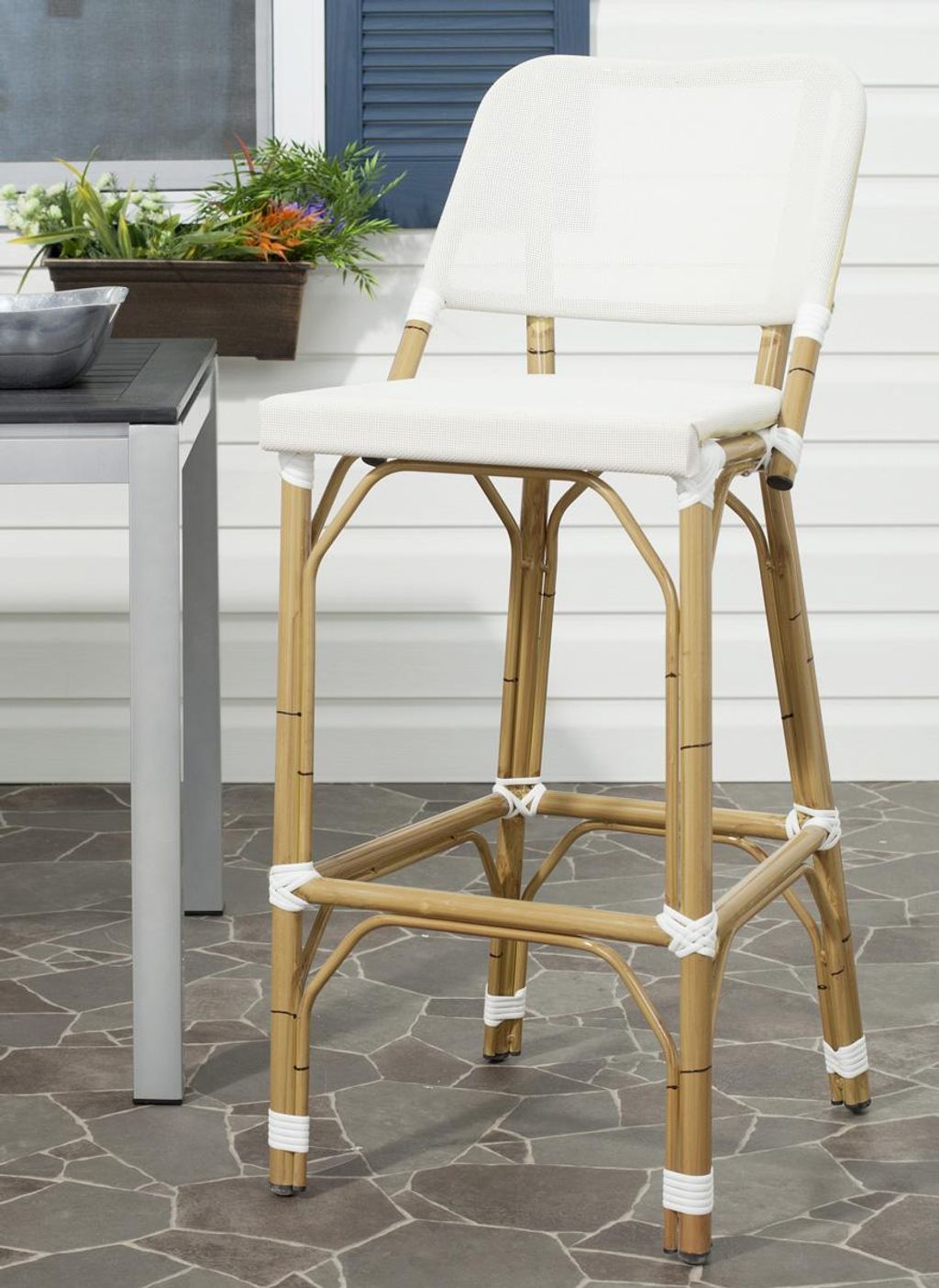 Deltana Indoor-Outdoor Stacking Bar Stool, 17" X 41.3", Beige/Light Brown