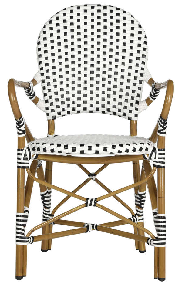 Hooper Indoor-Outdoor Stacking Arm Chair, 20.8" X 35", Black/White/Light Brown, Set Of 2
