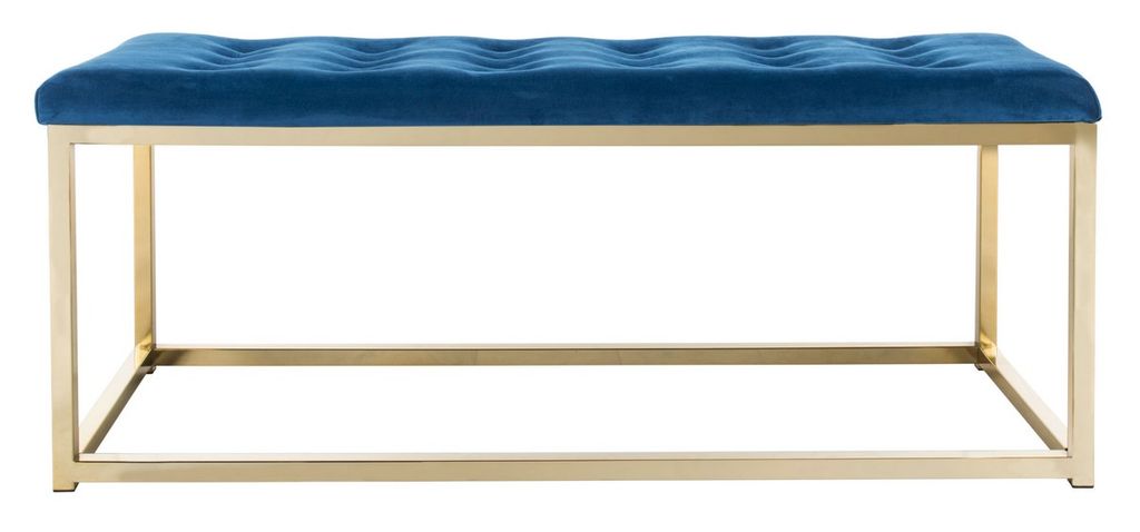 Preview image for Reynolds Velvet Bench, 48" X 19", Navy Velvet/Brass