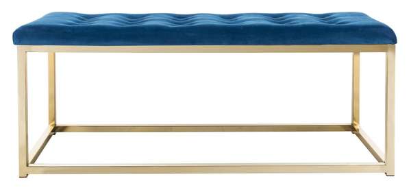 Reynolds Velvet Bench, 48" X 19", Navy Velvet/Brass