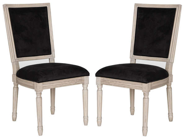Buchanan 19''H French Brasserie Velvet Rect Side Chair - Silver Nail Heads, 19" X 38.3", Black Velvet/Rustic Grey, Set Of 2