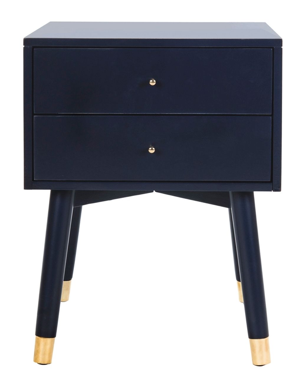 Lyla Mid Century Retro Gold Cap Nightstand, 18" X 24", Navy/Gold