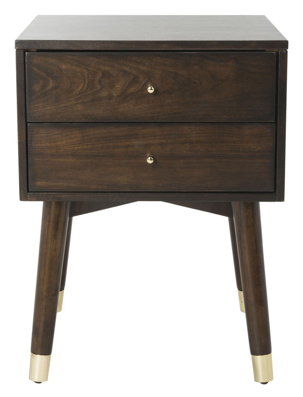 Lyla Mid Century Retro Silver Cap Nightstand, 18" X 24", Walnut/Gold