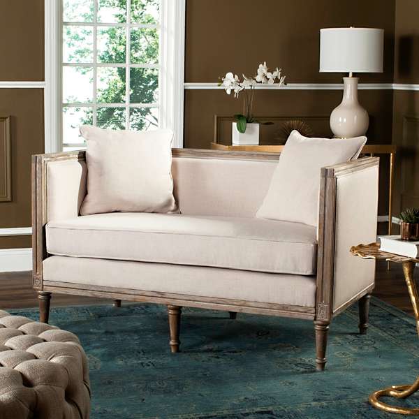 Leandra Rustic French Country Settee, 53" X 31.5", Beige/Rustic Oak