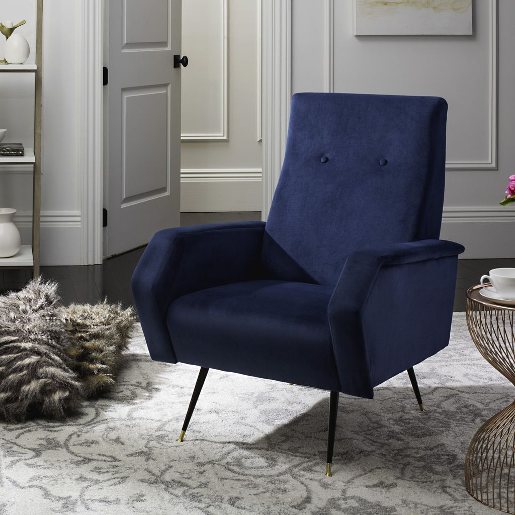 Velvet Retro Mid Century Accent Chair, 27.5" X 37", Navy Velvet