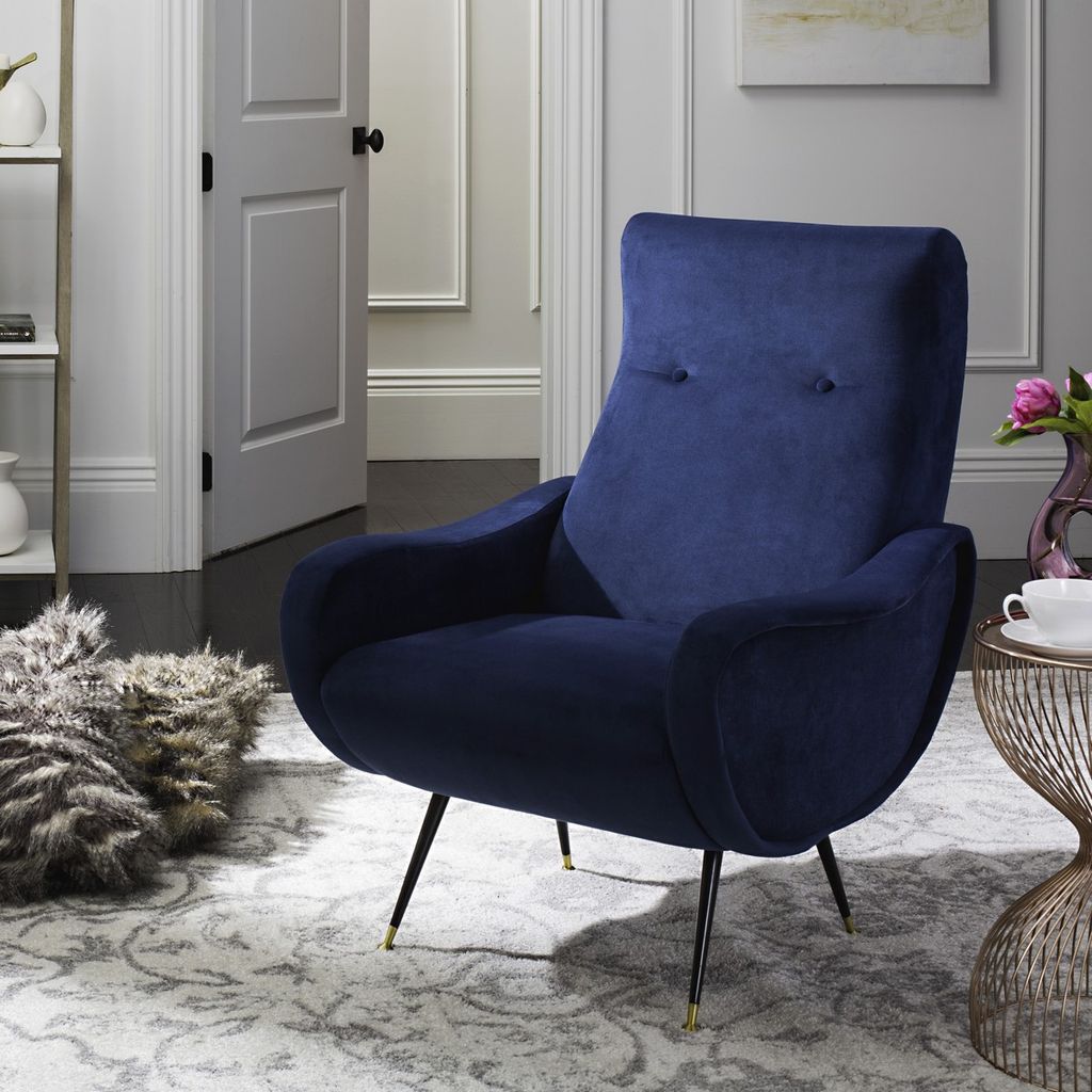 Velvet Retro Mid Century Accent Chair, 28.5" X 37", Navy Velvet