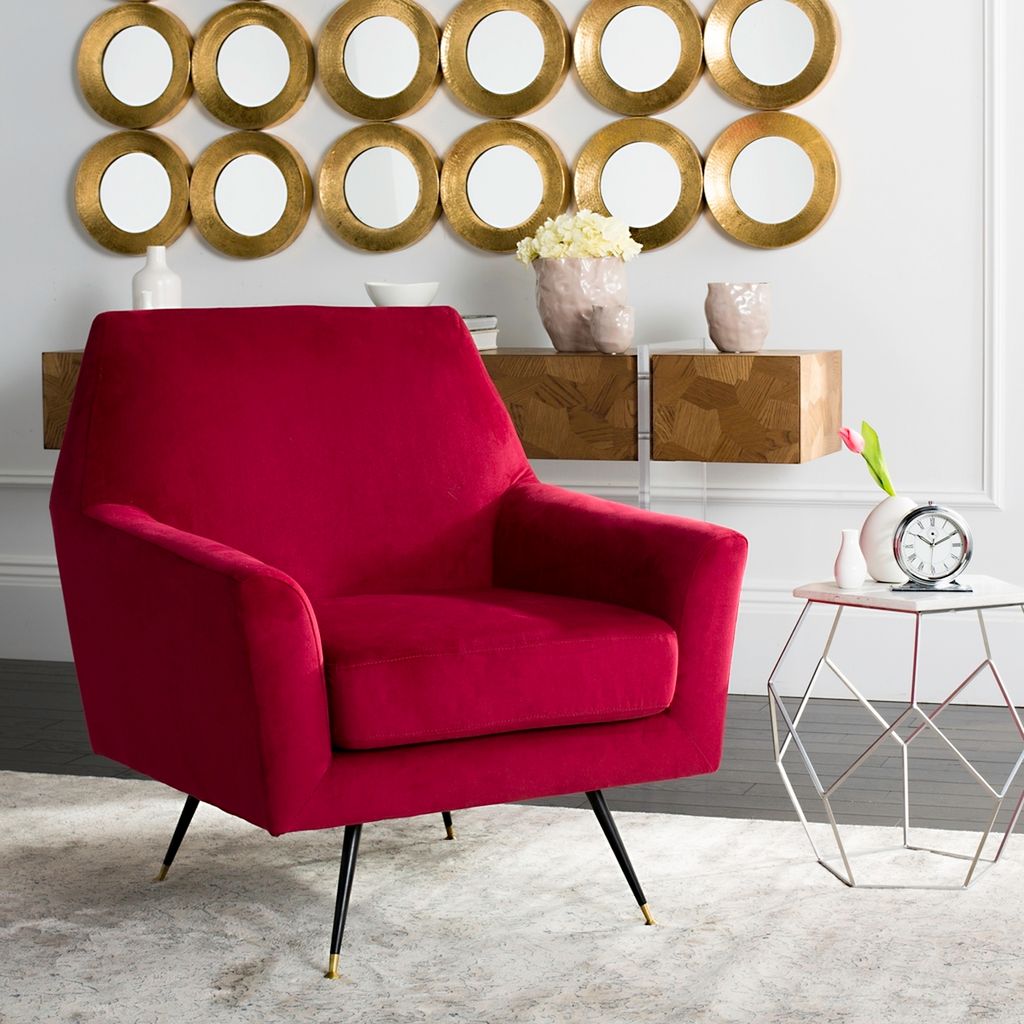 Velvet Retro Mid Century Accent Chair, 32" X 35.5", Maroon