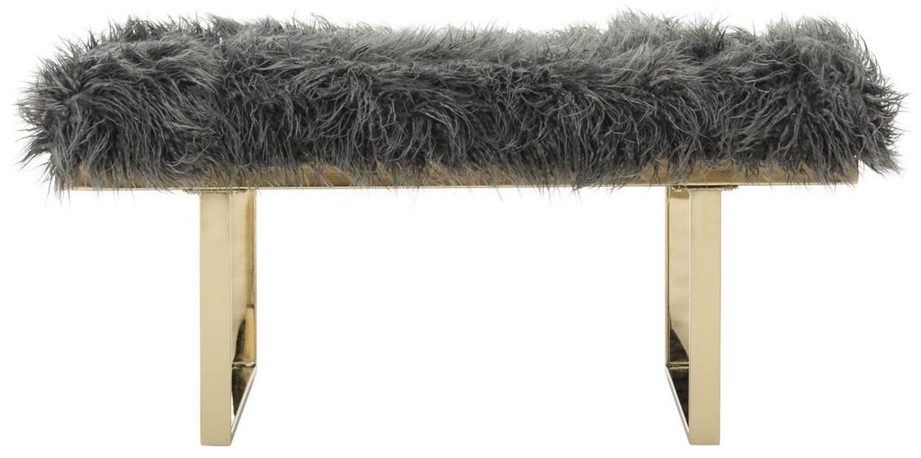 FAUX Sheepskin Bench, Grey/Brass