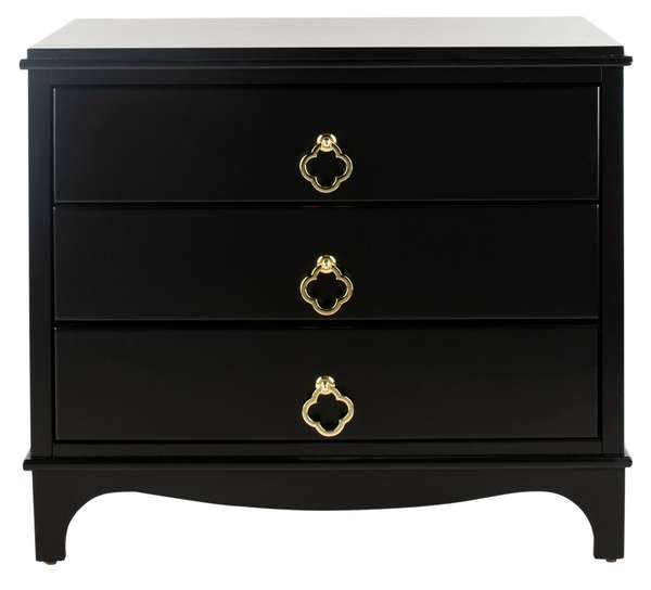 Hannon 3 Drawer Contemporary Nightstand, 32" X 28", Black/Brass