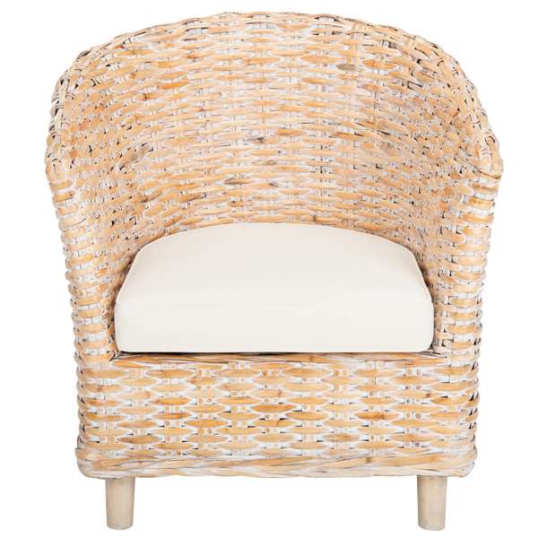 Omni Rattan Barrel Chair, 29.13" X 32.68", Natural White Wash/White